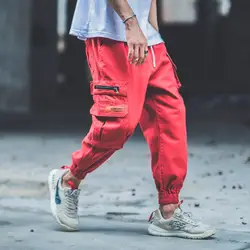 Человек Jogger камуфляж боковые карманы Свободные стиль для мужчин's пот брюки для девочек мода 2018 High Street повседневные штаны