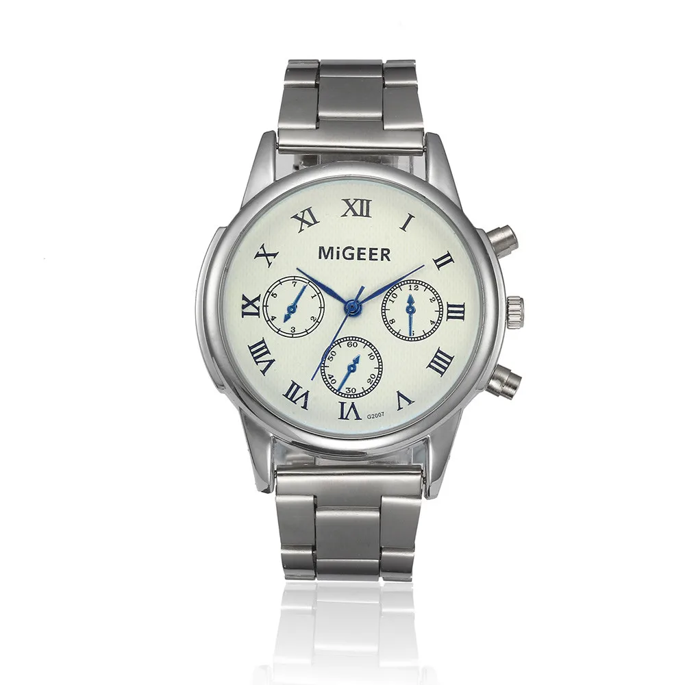 

MIGEER Fashion Steel Belt Women's Watch 1PCS Simple Roman Digital Three Eyes Blue Stainless Steel Dial Women's Casual watches 6