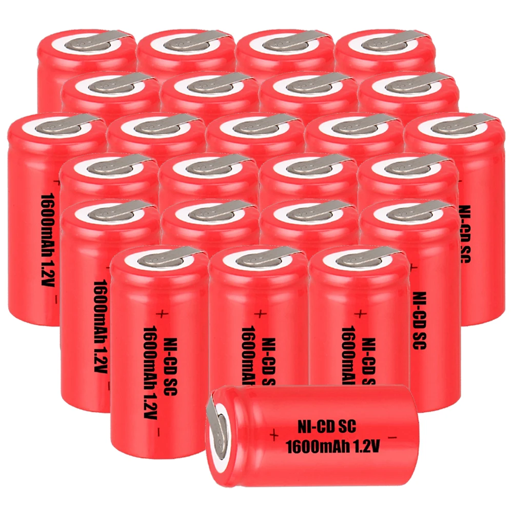 Самая низкая цена 25 шт аккумулятор SC 1 2 v батареи перезаряжаемые 1600 mAh nicd Батарея