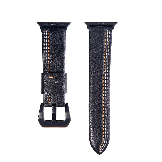 Retro Genuine Leather apple watch bands 42mm with Stainless Metal Men's