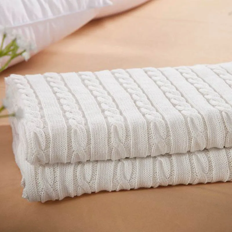 Хлопковое одеяло, теплое трикотажное покрывало с нитью для взрослых, плед для дивана, путешествия, самолет, Blnakets, покрывало 110x180 см - Цвет: white