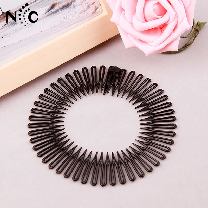 5Pcs Plastic Full Circle Stretch Flexible Comb Teeth Headband Hair Hoop Band Clip Hairband For Face Wash Fixed Hair Accessories