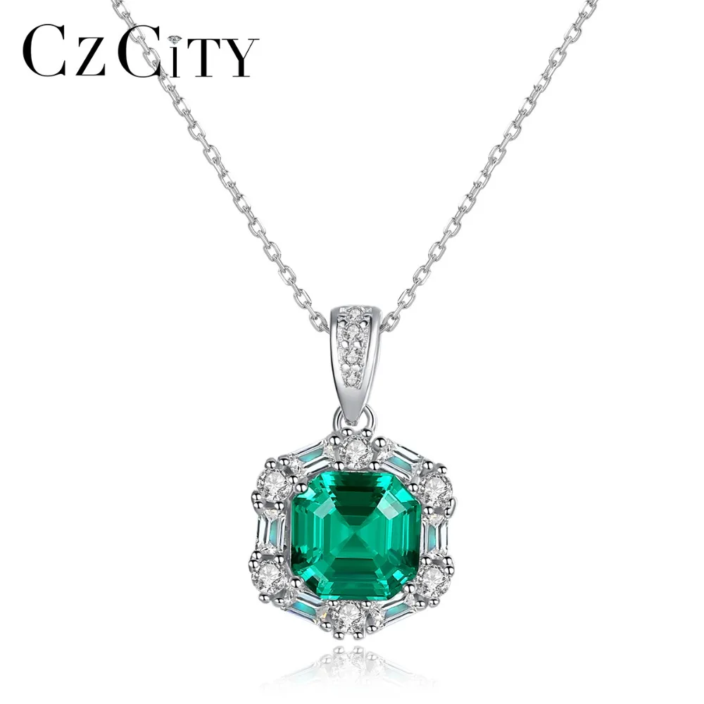 CZCITY Gorgeous Big Emerald Brilliant Pendant Necklace for Women 100%