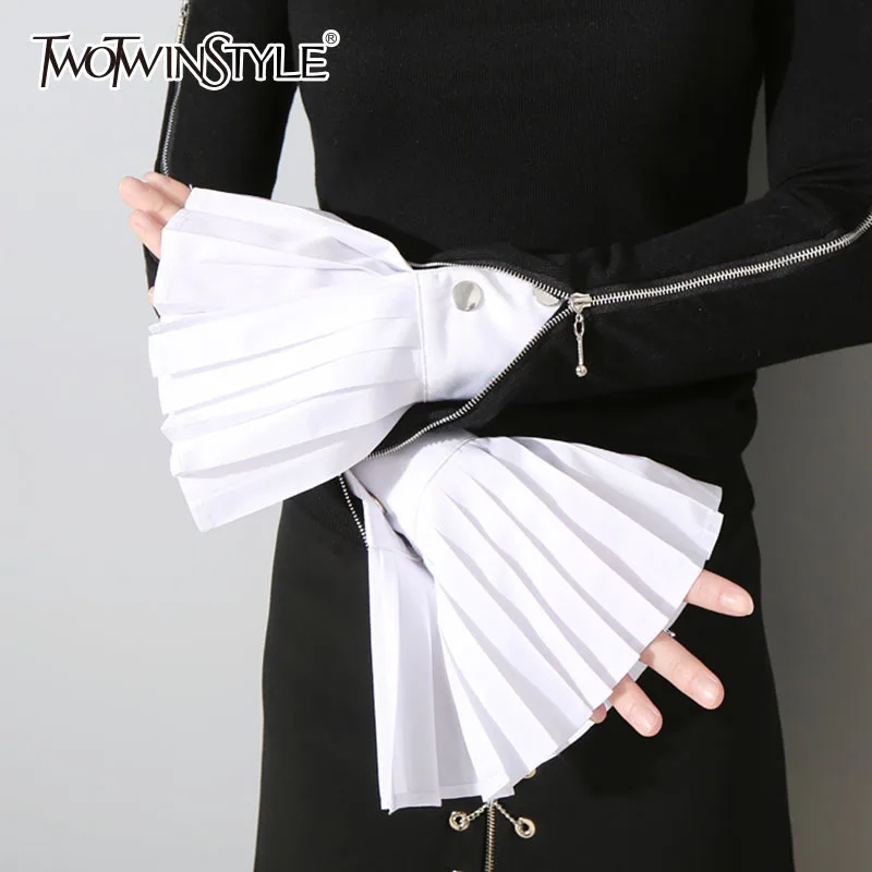 

TWOTWINSTYLE Pleated Gloves For Women Accessories Solid Color Raglan Sleeves Female 2019 Spring Fashion Elegant