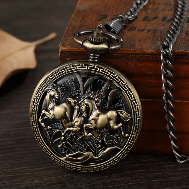 3 Running Horses Mechanical Pocket Watch Hand Winding Clock Retro Skeleton Roman 3 Running Horses Mechanical Pocket Watch Hand Winding Clock Retro Skeleton Roman