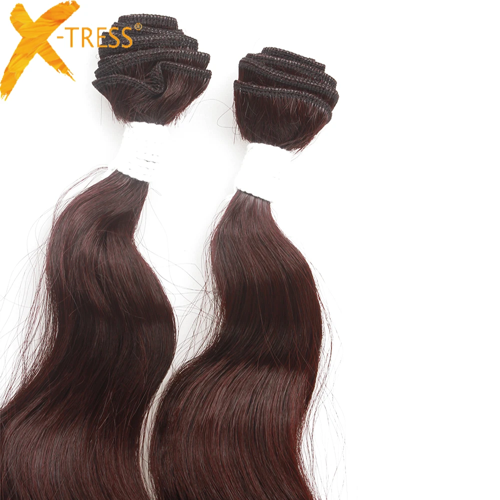 Естественная волна завивка искусственных волос 6 пучков 14-20 дюймов X-TRESS длинные мягкие Омбре коричневый цвет пряди волос на сетке для полной головы