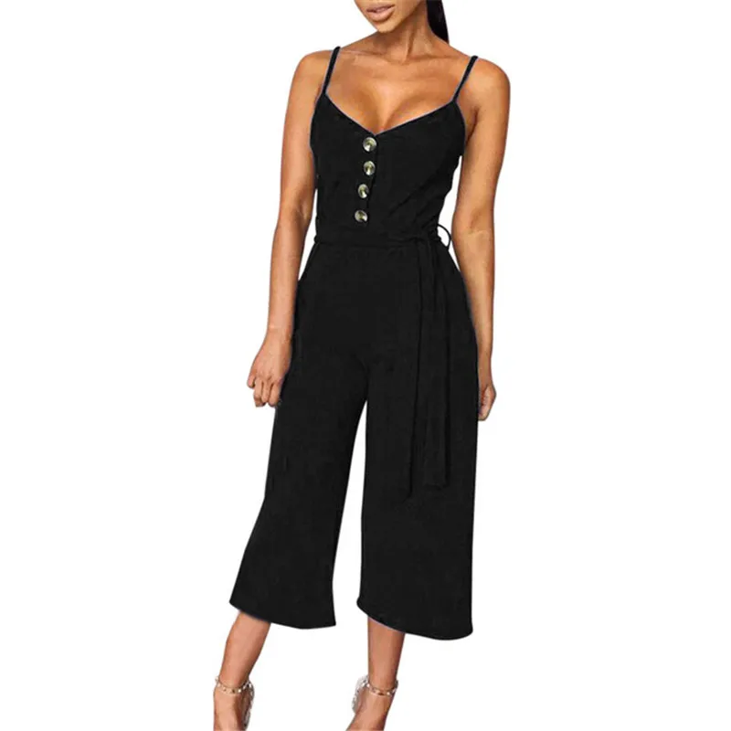 yashangyi Rompers Womens Jumpsuit 2019 Sexy V-neck Bow Lace Up Summer Jumpsuits Button Elegant Ladies Spaghetti Strap Overalls