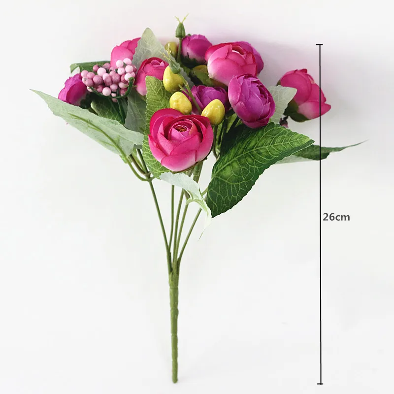 Flone 10 Head Artificial Tea Rose Flower Bouquet Silk Flower Simulation Tea Rose Fake Flower Wedding Home Party Decor Flores (9)
