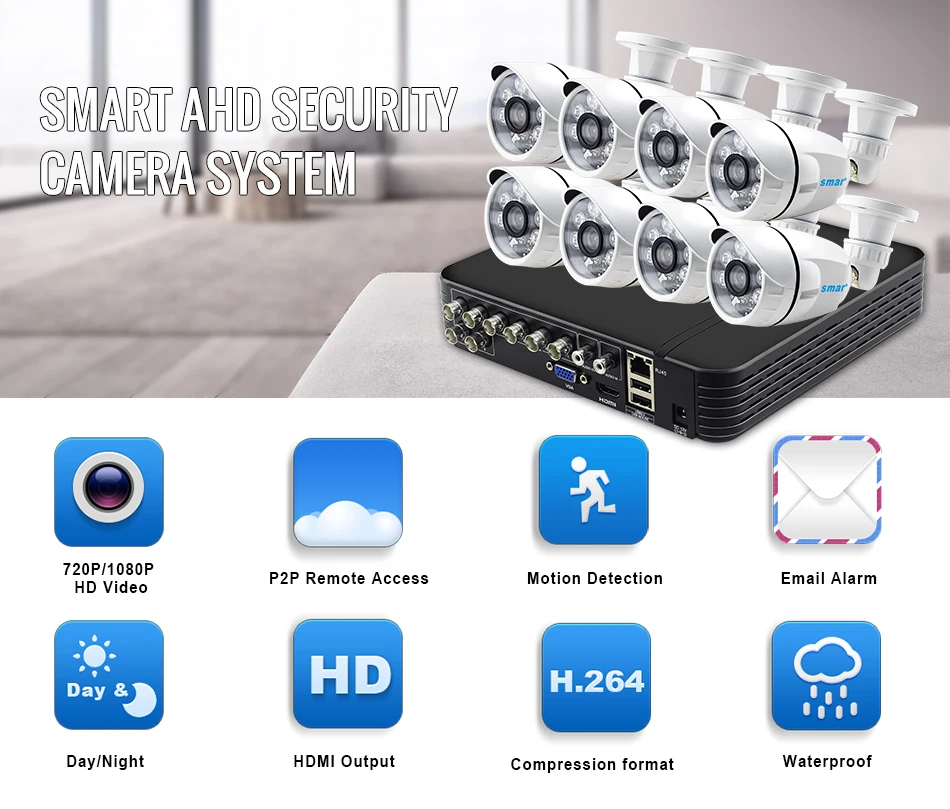 Smar 8CH 1080N AHD DVR Kit 8PCS HD 1.0MP2.0MP Real Time Outdoor Security Cameras Video DVR Kits CCTV Surveillance System (1)