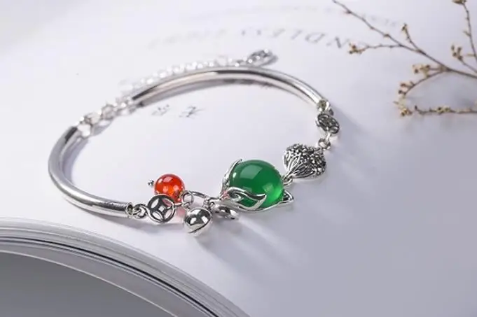 

JOOCHEER Sterling S925 925 silver Bracelet Bangle natural stone fox trendy 16CM