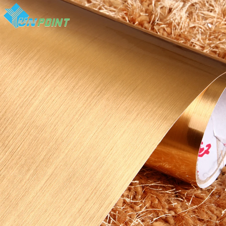 Gold Silvery Brush PVC Decorative Sticker Vinyl Self Adhesive Glitter Wallpaper Kitchen Cabinet Desktop Wall Stickers Waterproof
