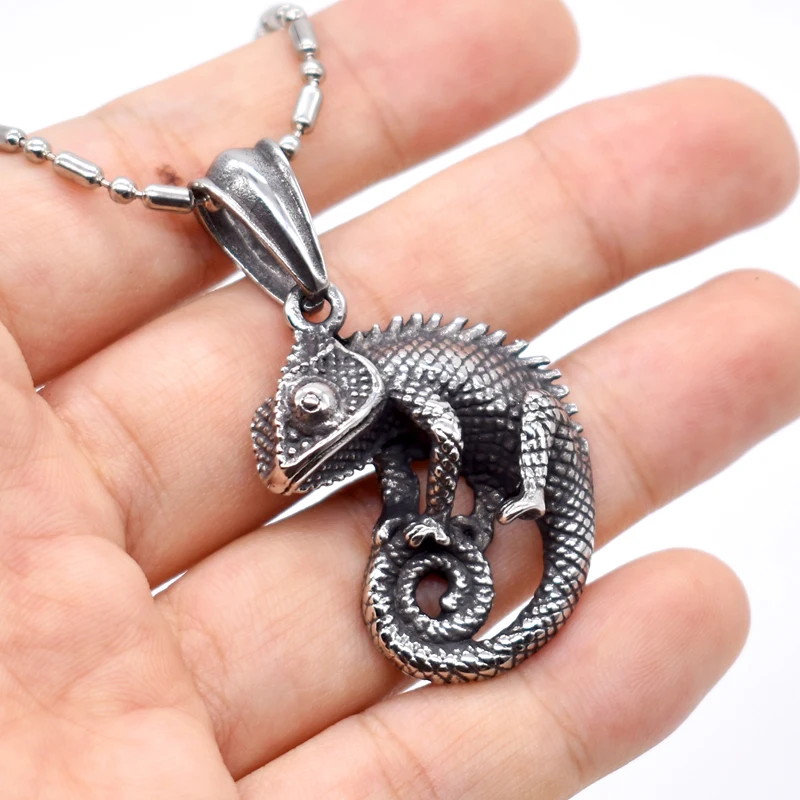 AMUMIU Lizard Men's Women's Biker's Jewelry Stainless Steel Pendant
