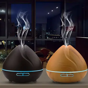 

300ML Air Humidifier-Wood Ultrasonic Purify Air Water Oil Diffuser for Home Office LED Light Changes In Multiple Colors