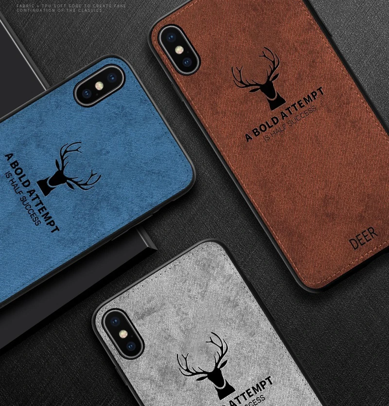 

For iPhone 7 Case Vintage Deer Cloth Texture Phone Case For iphone 6 8 Plus X XS Max XR Ultra thin Soft TPU Leather Cover Case