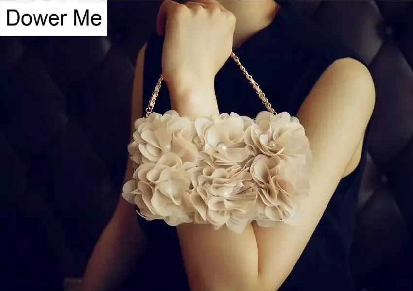 Dower Me Beige Rose Cloth Flower Flip Wallet Pearl Evening Handbag Leather Case For Samsung font