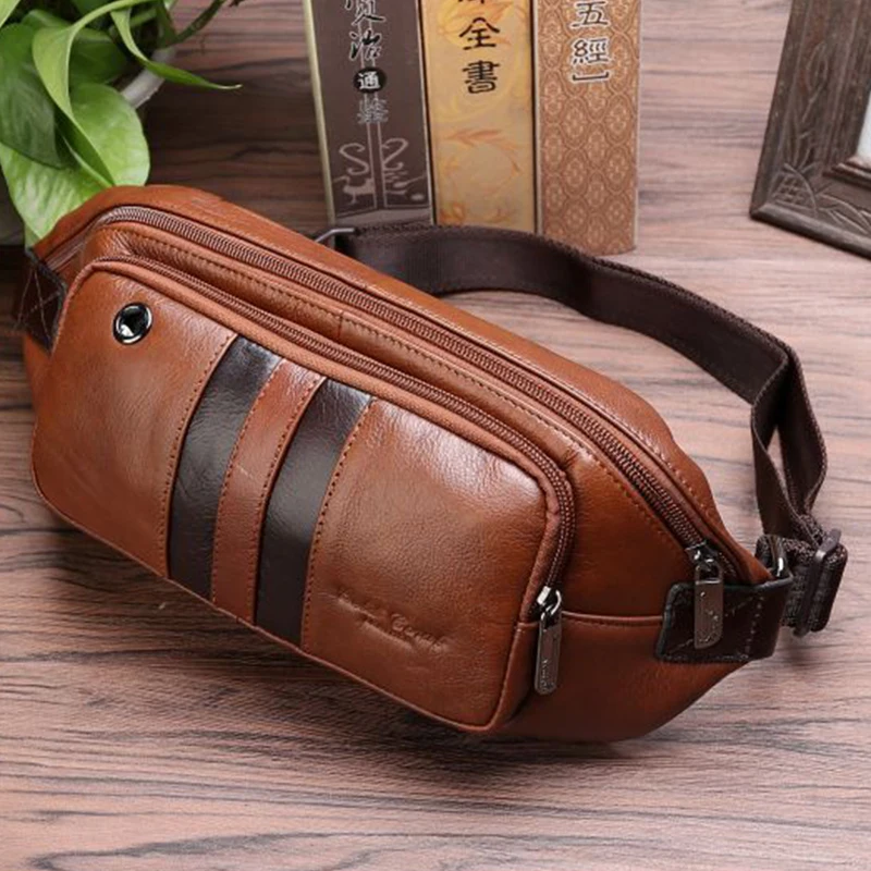 

New Genuine Leather Men Waist Belt Bags Cell/Mobile Phone Pouch First Layer Cowhide Money Case Purse Cross Body Fanny Chest Pack