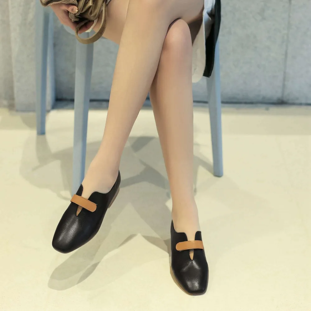 Довольно крючки для девочек& Loop Дизайн на низком каблуке Классический квадратный носок смешанные цвета из натуральной кожи Большие размеры знакомства ежедневная обувь L03