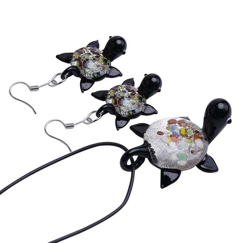 

Free Shipping 6 stet Jewelry Women Party Necklace/earrings tortoise Lampwork Glass Murano Bead Necklace Earring Fashion