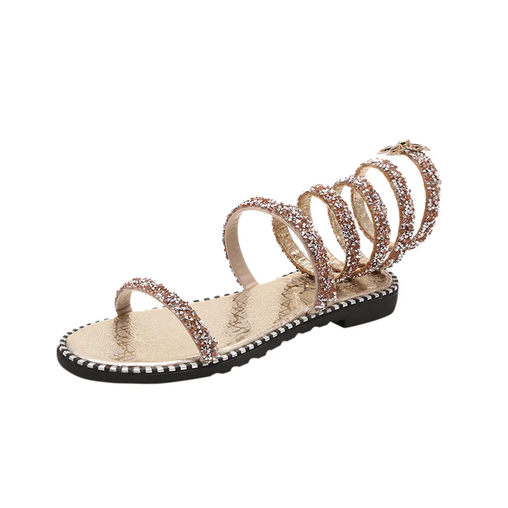

Casual Shoe Summer Strap Flat Bottom With Open Toe Roman Women Crystal Sandals Solid Color Comfortable Sandals for travel Apr 30