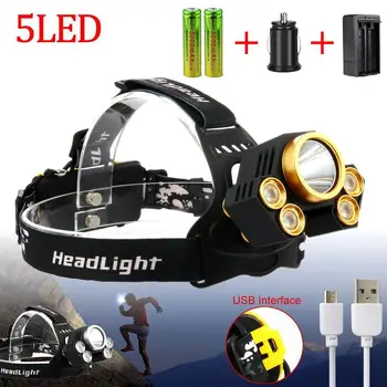 

Portable LED Headlamp 15000LM 5X Torch T6 LED Rechargeable 2X18650 USB Headlamp Head Light+USB Cable+Car Charger+Battery Charger