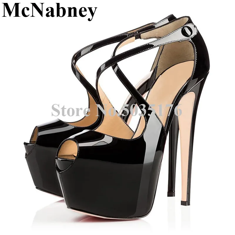 

2019 European Fashion Cross-tied Peep Toe High Platform Sandals Ankle Strap Buckle High Stiletto Heel Sandals Dress Women Shoes