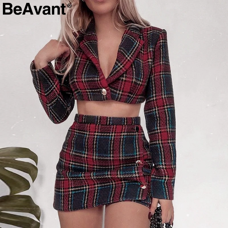 BeAvant/комплект из двух предметов красное клетчатое твидовое платье костюм с