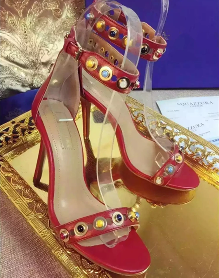 

2016 Elegant Women Sandals Ankle Strapy Open Toe Lady High Heels Gladiator Sandals Rivet Rome Shoes Woman