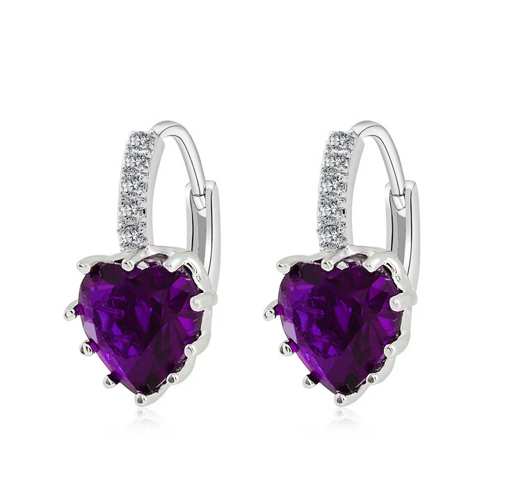 

H:HYDE 1pair 17 Colors Heart Cubic Zirconia woman's Party Hoop Earrings Classic Design Women Earrings Wedding Crystal Ear Hoop