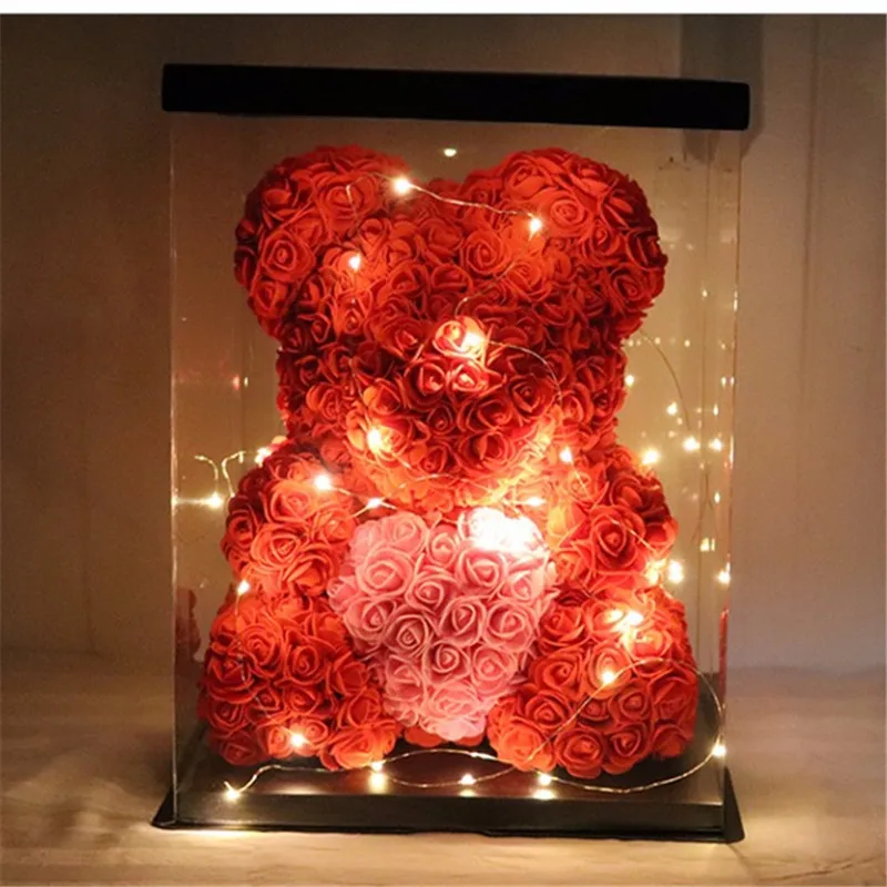 

Hot Sale Creativity Valentines Gift 19 Colors PE Rose Bear With Heart Wedding Decorate Girlfriend gifts Anniversary Present