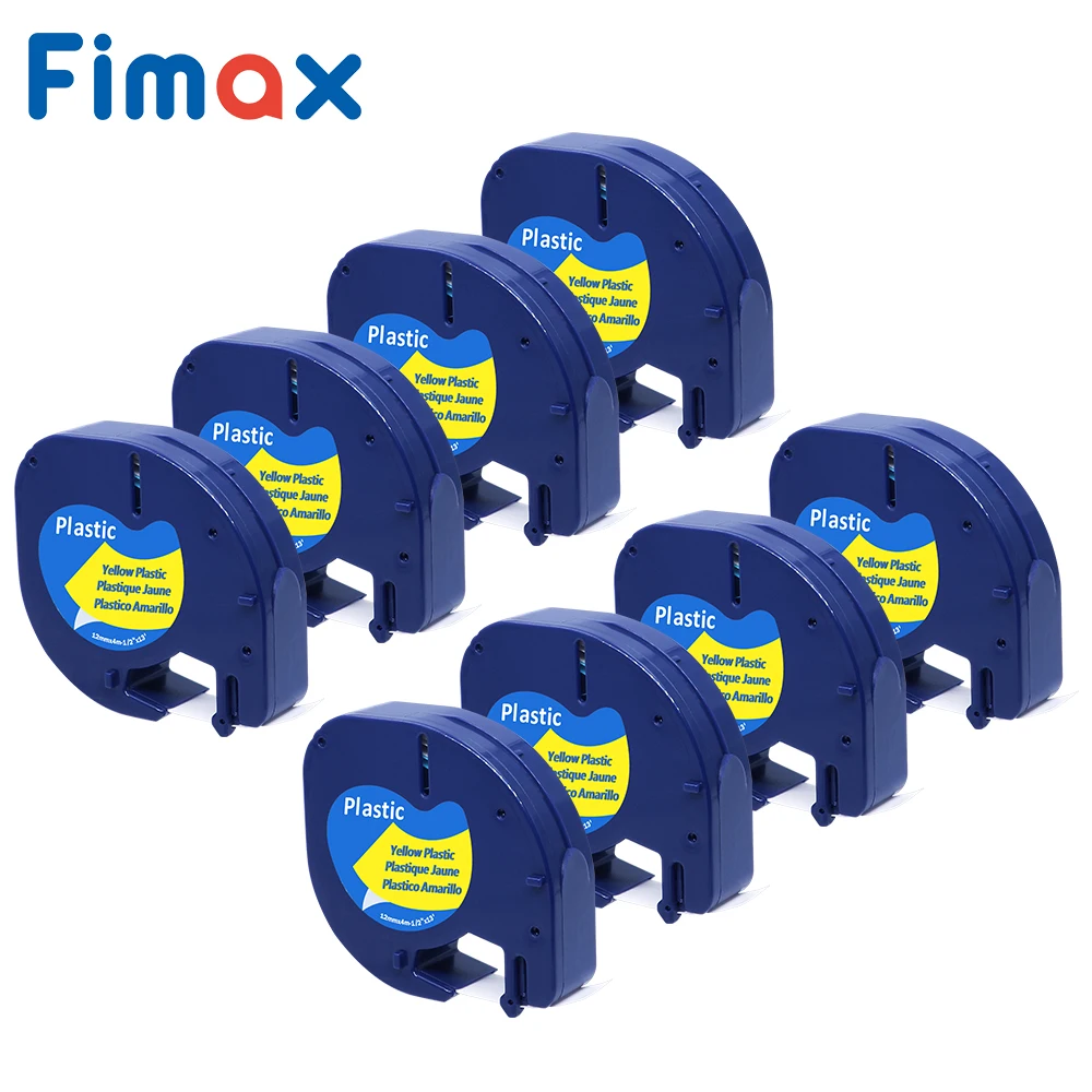 

8 pcs Compatible DYMO LetraTag Label Tape 91202 91222 91332 59423 Black on Yellow 12mm*4m(1/2"x 13') Plastic DYMO label printer