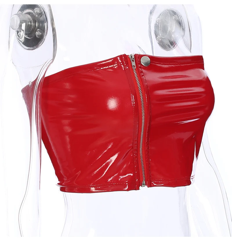 Sexy Women PVC Leather Lingerie Bodysuits Latex Lingerie Sets Zipper Corset Fashion Hot Nightclub Latex Pole Dance Catsuit Red (10)