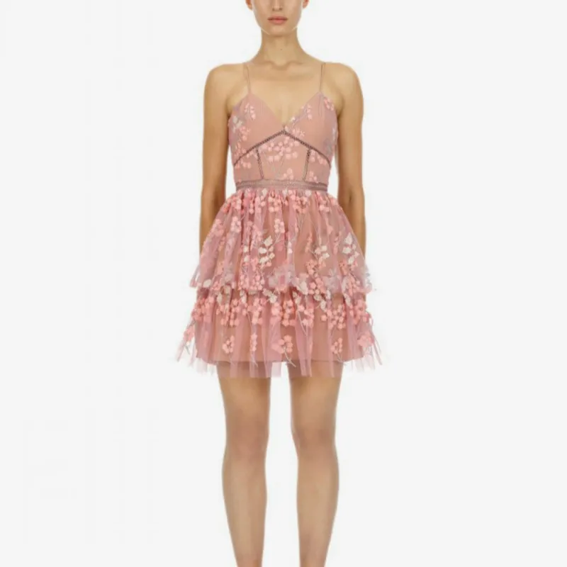 Dames Auto Mini Luxe Rose Plage Bretelle Portrait Robe