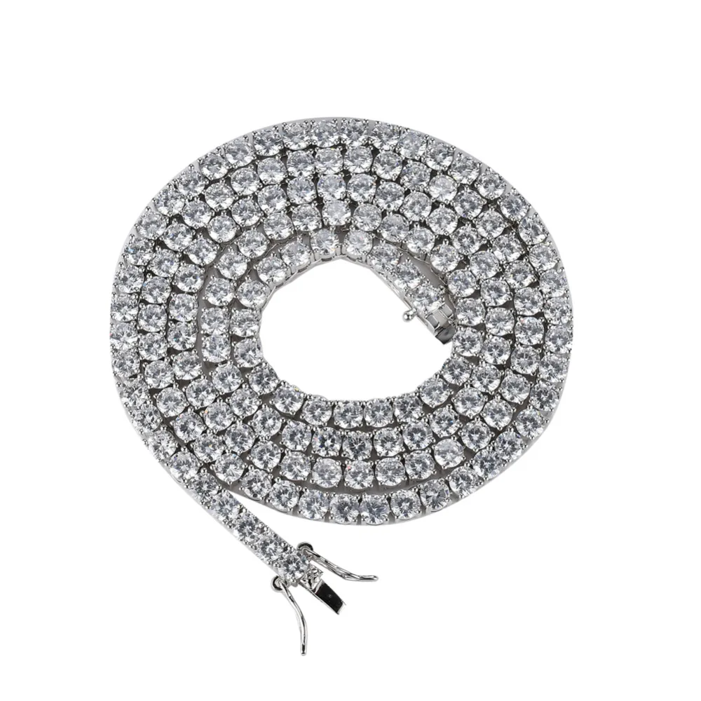 Мужская Льдом Из 1 ряд теннисная цепь 3 мм 4 мм 5 мм ожерелье хип хоп ювелирные изделия CN033