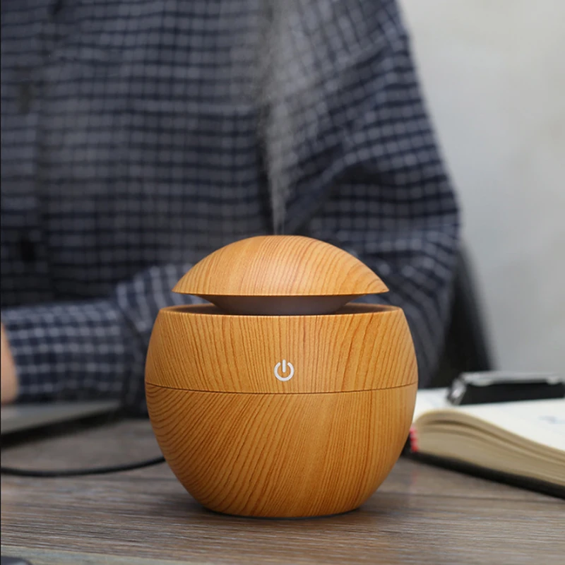

FDIK 130ml Aroma Essential Oil Diffuser USB Ultrasonic Air Humidifier Mini with Wood Grain 7 Color LED Light for Office Home