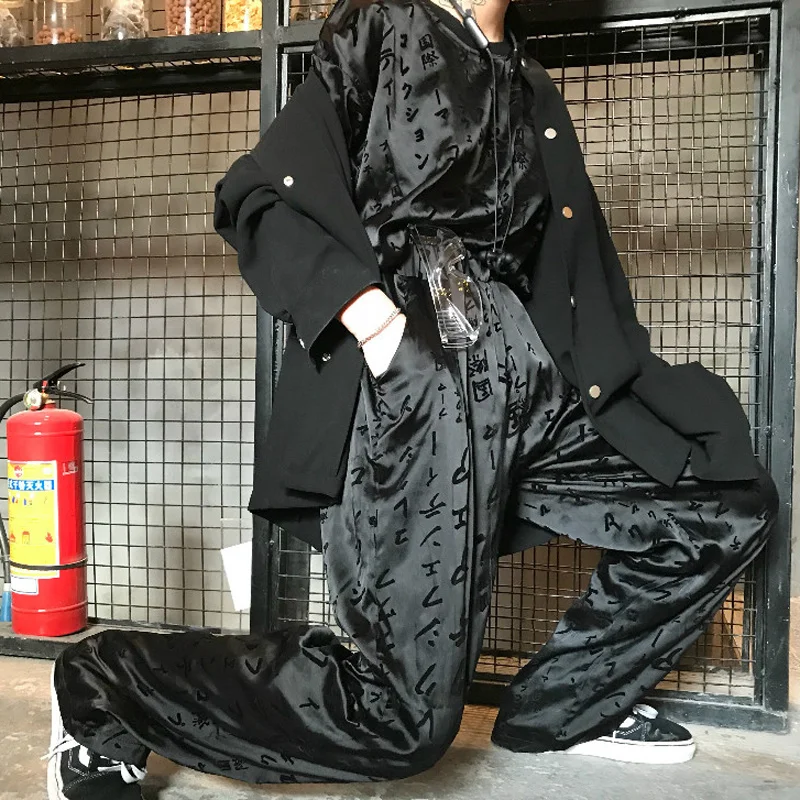 

Two Piece Streetwear Punk Harajuku Summer Loose Oversized Tee T Shirt Women Straight Jogger Pant Hiphop Japanese Letter Print