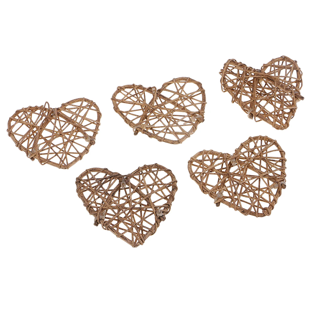 10 Pieces Rattan Wicker Ball Photo Props Heart Shaped for Home DIY Trinkets