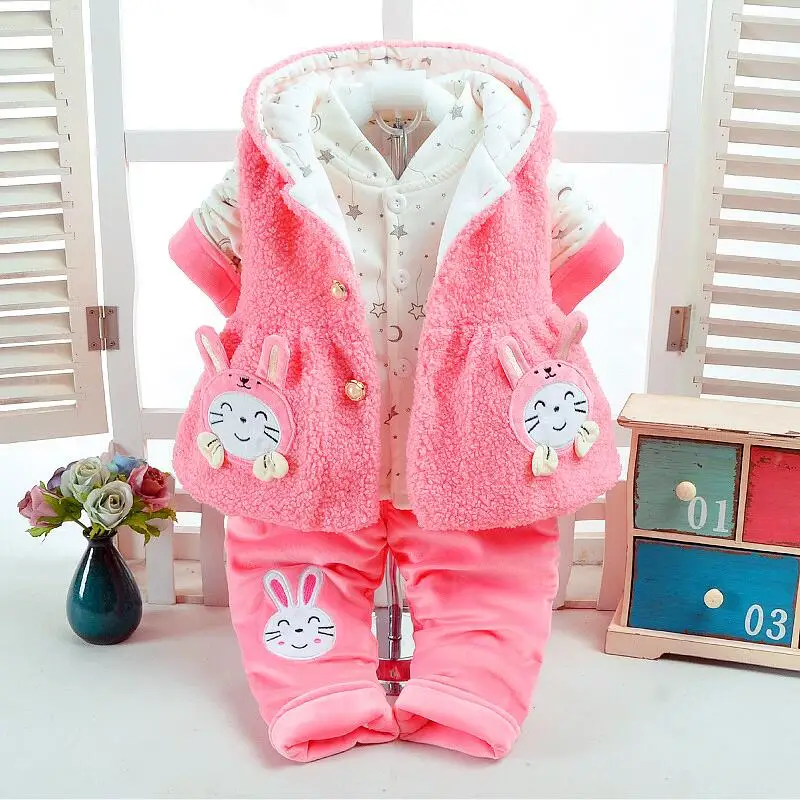 

Infant Baby Girl Clothes Sets 2018 Brand Winter Girl Kids Suits Thicken Warm Coat Baby Cartoon Jacket+Pant Baby Clothing Outfit