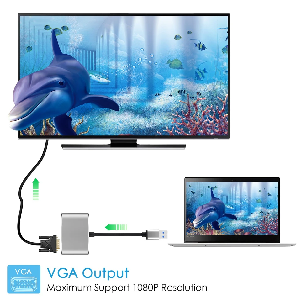 Navceker USB 3.0 to HDMI VGA Adapter Dual Output USB to VGA HDMI HD 1080P Converter Cable for Mac O