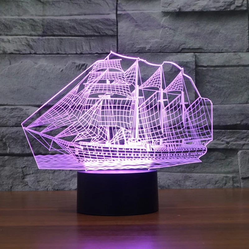 Newest Bedroom Night Desk Light Lamp Versatile 7color illusion Sailboat 3D LED (3)