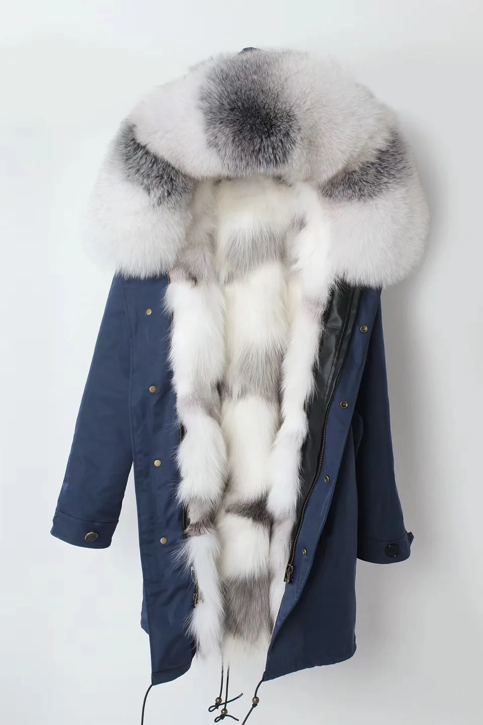 Женская парка из натурального меха, зимняя теплая большая шуба из натурального Лисьего меха с роскошным поперечным лисьим мехом, зимняя куртка, женская верхняя одежда