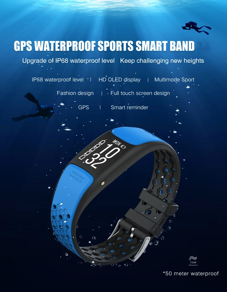 IP68 Водонепроницаемый gps Smart Band 0,73 HD OLED Экран монитор сердечного ритма Сидячий напоминание Bluetooth4 спортивный гид браслет Для мужчин