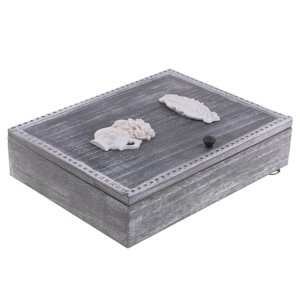 Shabby Chic Style Wooden Key Storage Box Wall Mount Shelf Cabinet Cupboard Rack with 6 Hooks Home Organizer for Letter