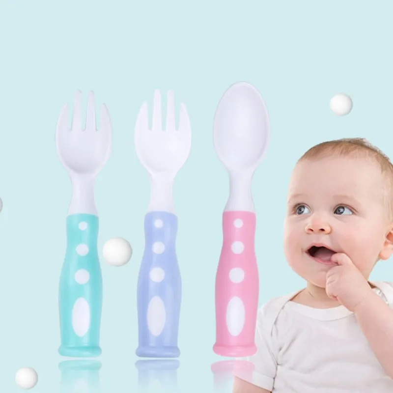 2pcs/set Child Toddler Learning Spoons Cutlery Fork Spoon Two tone