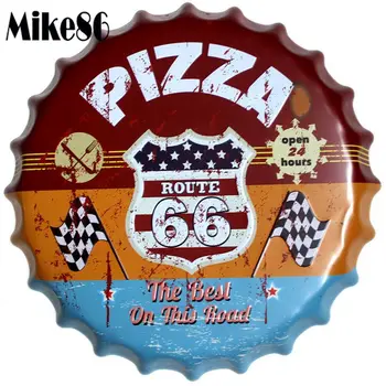 

[ Mike86 ] PIZZA US 66 Bottle Cap Metal TIN SIGNS Antique Souvenir Home Office Retro Furnishing Articles Wall Decor 40 CM BG-10