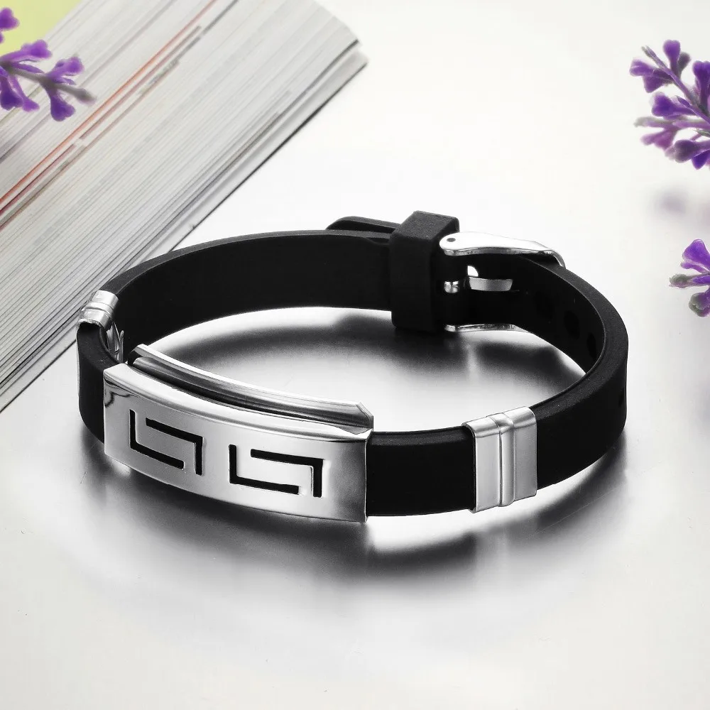 OPK-2016-New-Fashion-Jewelry-Silicone-Rubber-Silver-Slippy-Hollow-Strip-Grain-Stainless-Steel-Men-Bracelet (2)