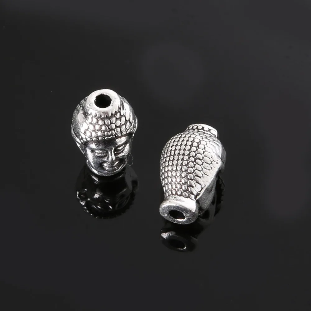 

Free Shipping 10pcs Bail Vintage Atq Silver Tone Alloy Buddha Head Charm Spacer Bead 9x13mm