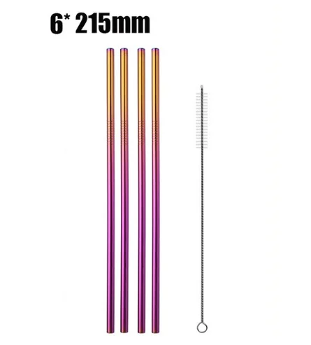 4/8 шт. многоразовый металлический питьевой соломы Высокое качество 304 Нержавеющая сталь красочные черный металлическая соломинка с чистящая щетка 215*6 мм - Цвет: Neon 4pc straight