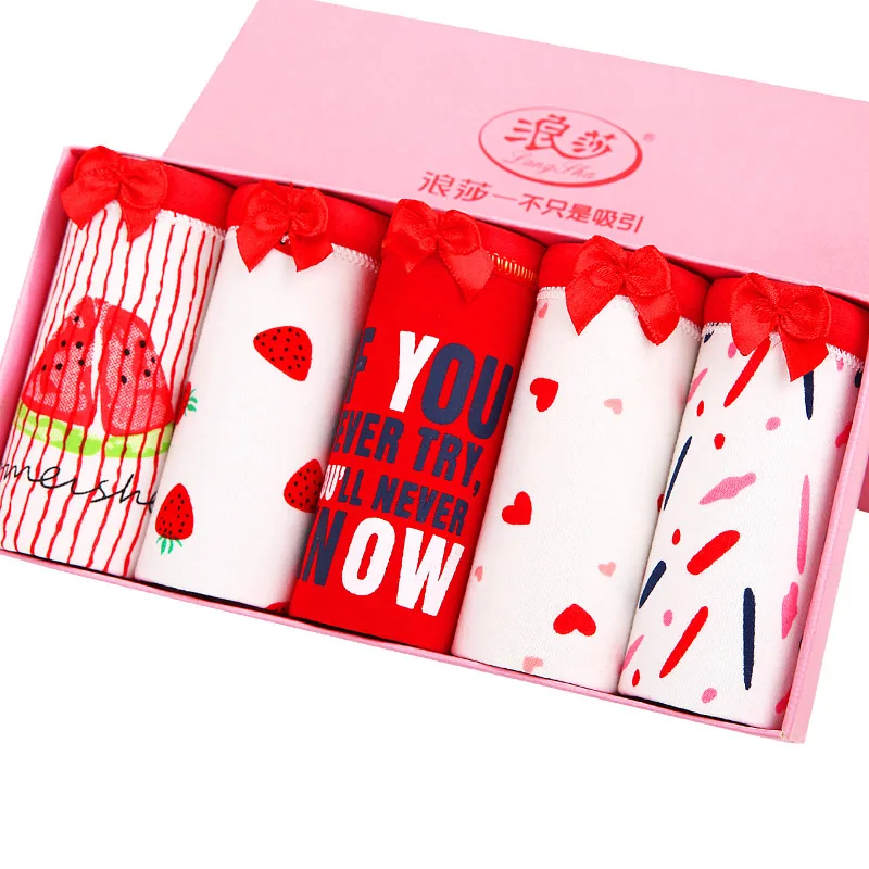 

LANGSHA 5Pcs/Lot Lucky Red Panties Women Sexy Cotton Underwear Briefs Seamless Girls Lovely Panties Female Breathable Underpants