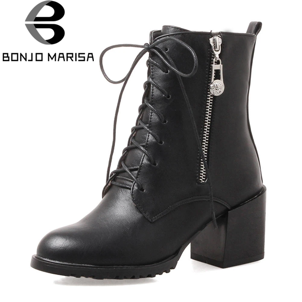 atlas platform biker boot in black faux leather