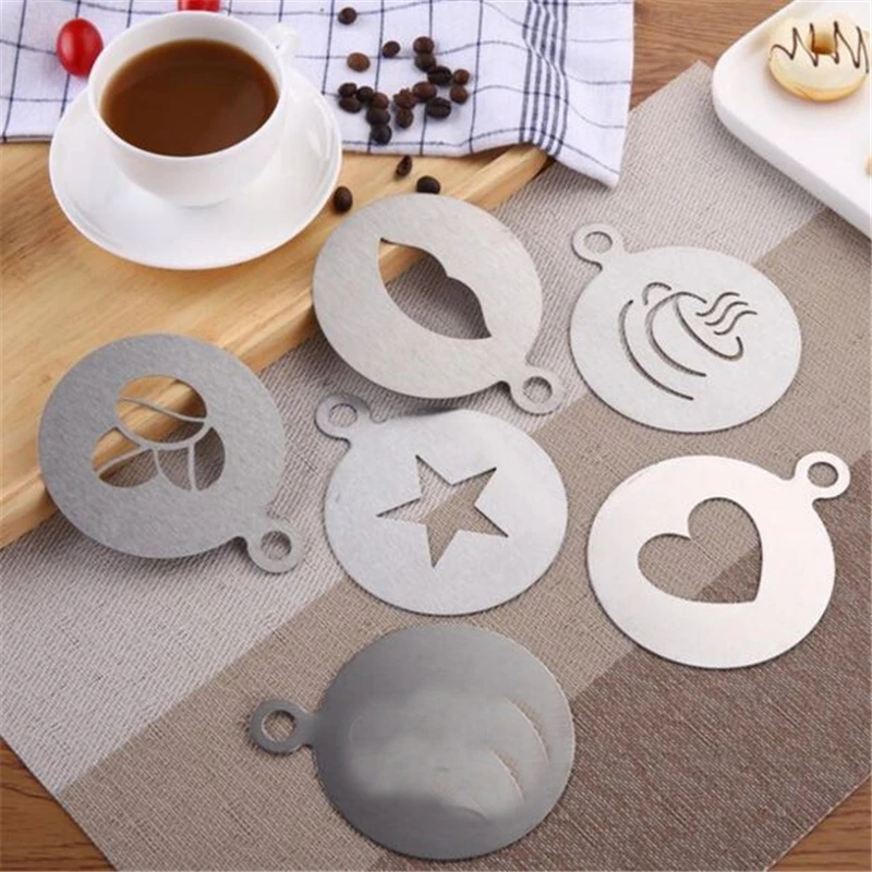 

Creative Stainless Steel Coffee Stencils Coffee Milk Pull Flower Pattern Mold Coffee Powder Board Kitchen Bar Accessories